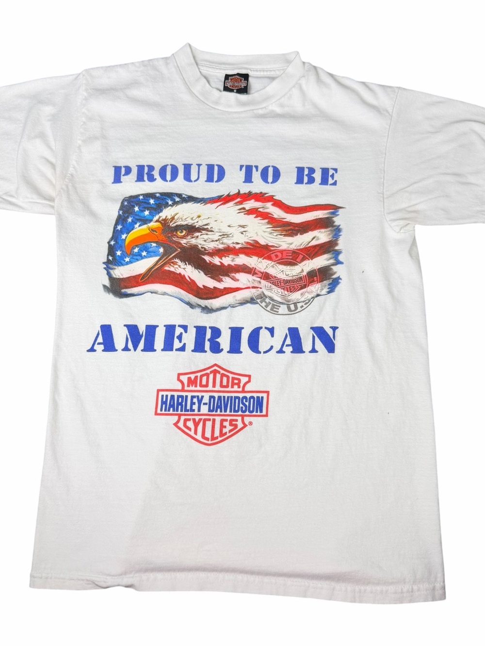 Vintage Harley-Davidson Proud To Be American Eagle T-Shirt White Size Medium M